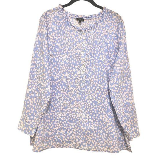 Talbots Tops - Womens Talbots LS Lightweight Spring Summer Blue Floral Coastal Top Blouse Sz 1X